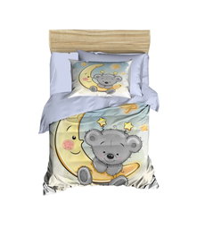 L'essentiel linge de maison PH167 Juego de Funda Nórdica para Bebé 100x150 cm Azul Blanco Amarillo con Sábanas 120x150 cm y Fundas de Almohada 35x55 cm